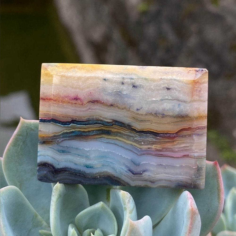 Multicolored Lace Agate Stone Rectangle - image 1